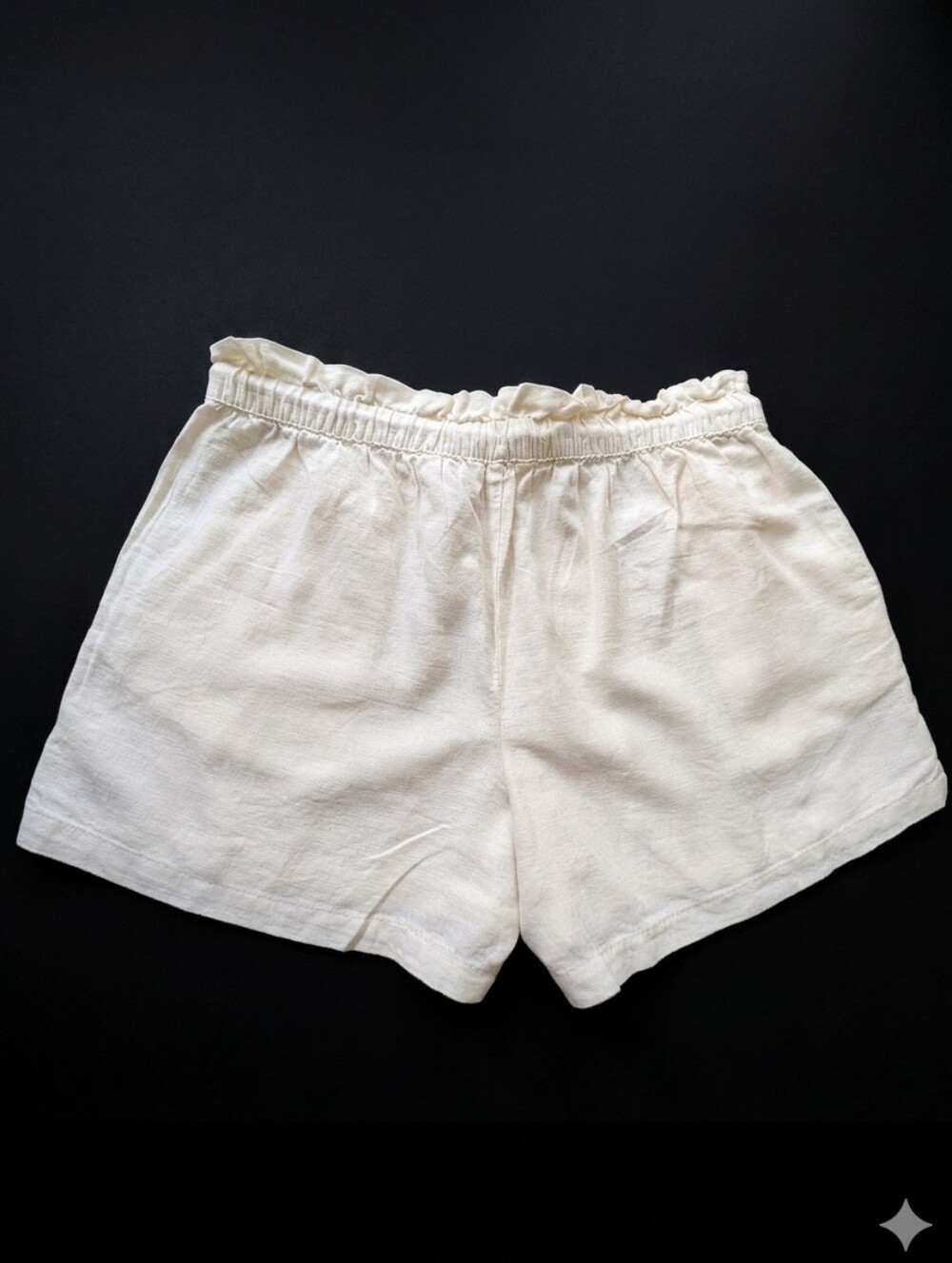 Hang Ten Cream Elastic Waist Linen Blend Shorts